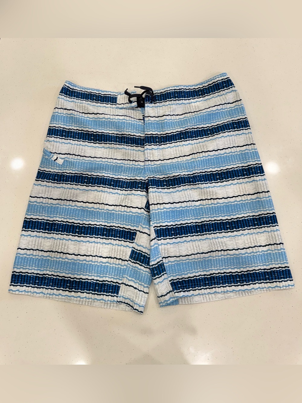 Men's Light & Navy Blue Striped Swim Board Shorts
